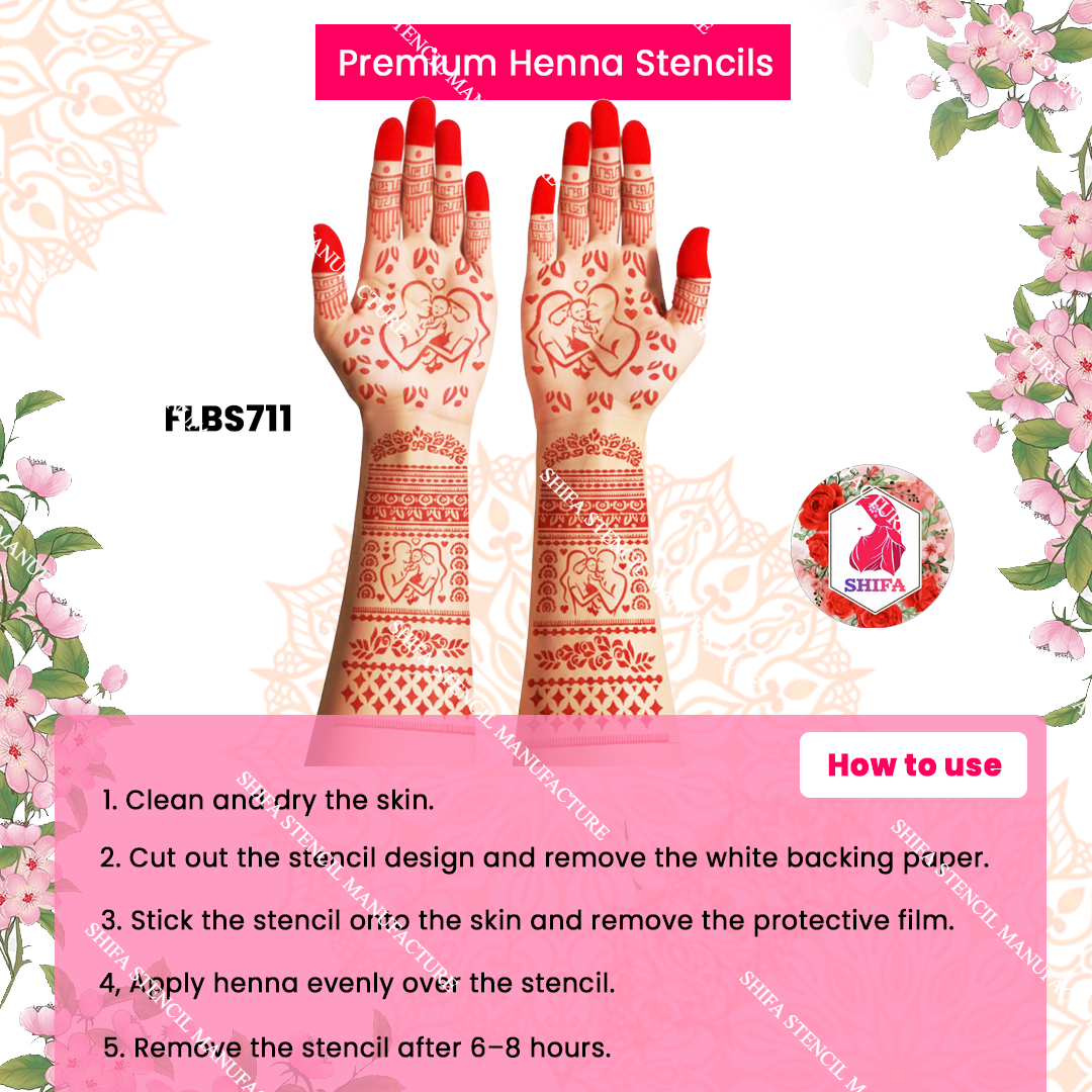 FLBS 711 Joyful Baby Shower Stencil Double Hand Henna Stencil
